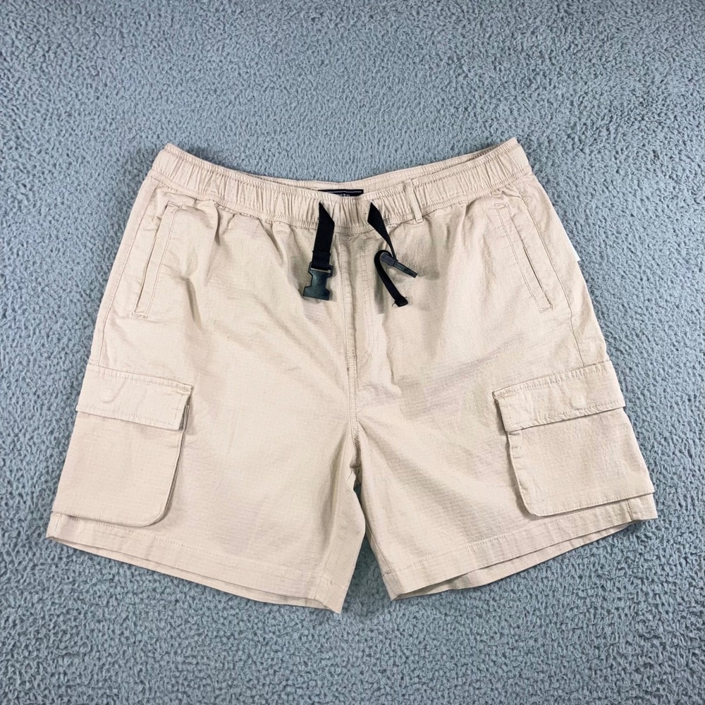 Men XL Cargo Shorts Tan 6.5'' Ripstop Elastic‎ Waist Gorpcore Streetwear Grunge